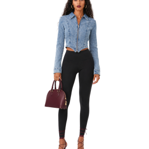 Washed Effect Denim Zip-Up Top